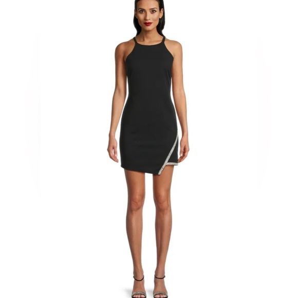 Planet Gold Rhinestone Trim Dress with Asymmetric Hem - Picture 2 of 6